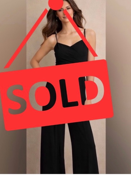 White House Black Market Pants - White House Black Market Black Jumpsuit (S) Ruched Wide Leg Elegant Evening